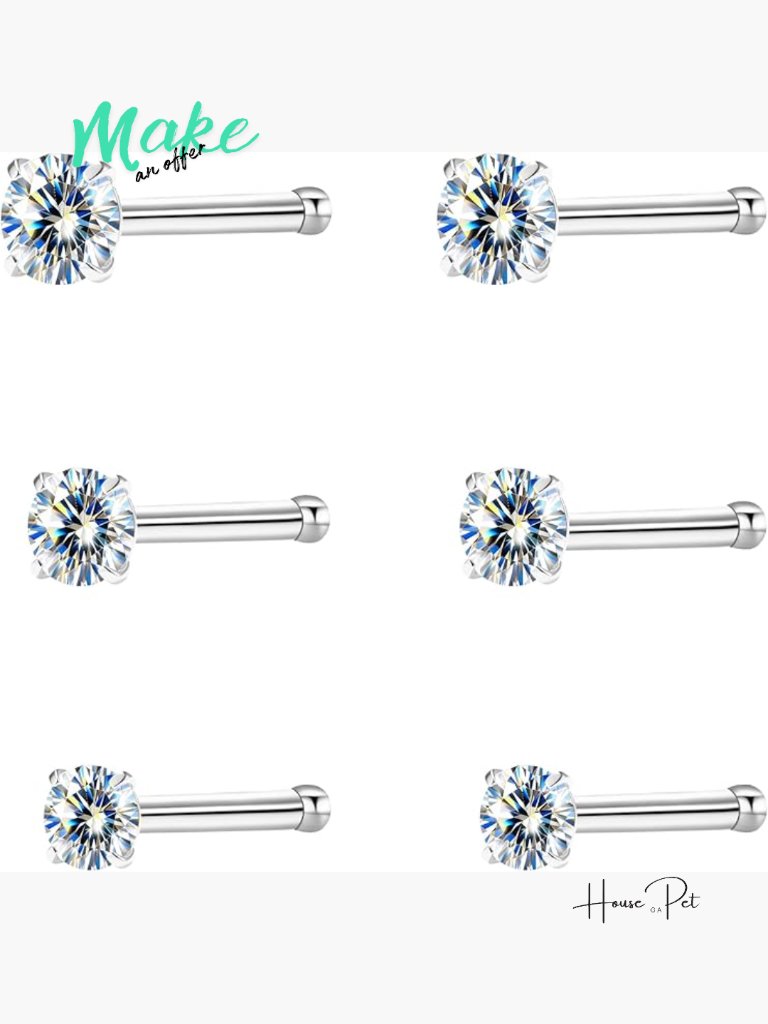 Hypoallergenic G23 Titanium Nose Studs With Moissanite, 6-Piece Set,